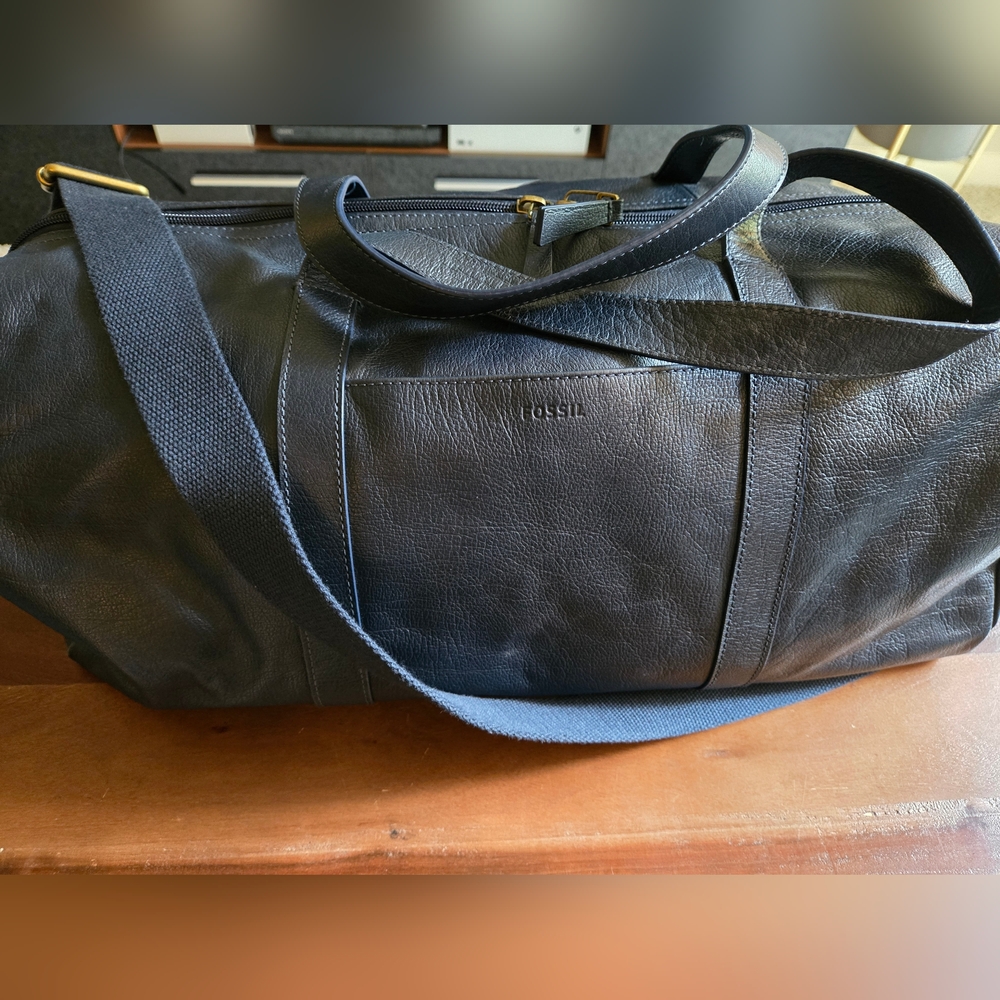 Fossil Brand Blue Leather Duffle